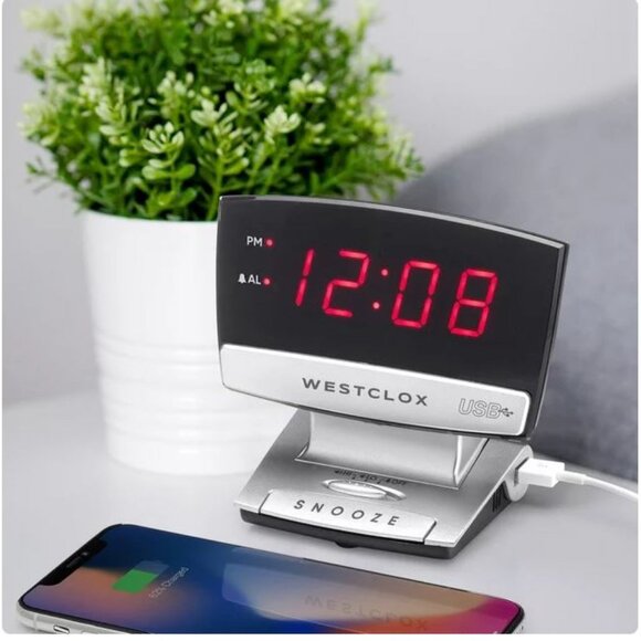 2X Digital Desk Table Alarm Clock BUNDLE USB Charging Port Black Silver - Picture 7 of 12